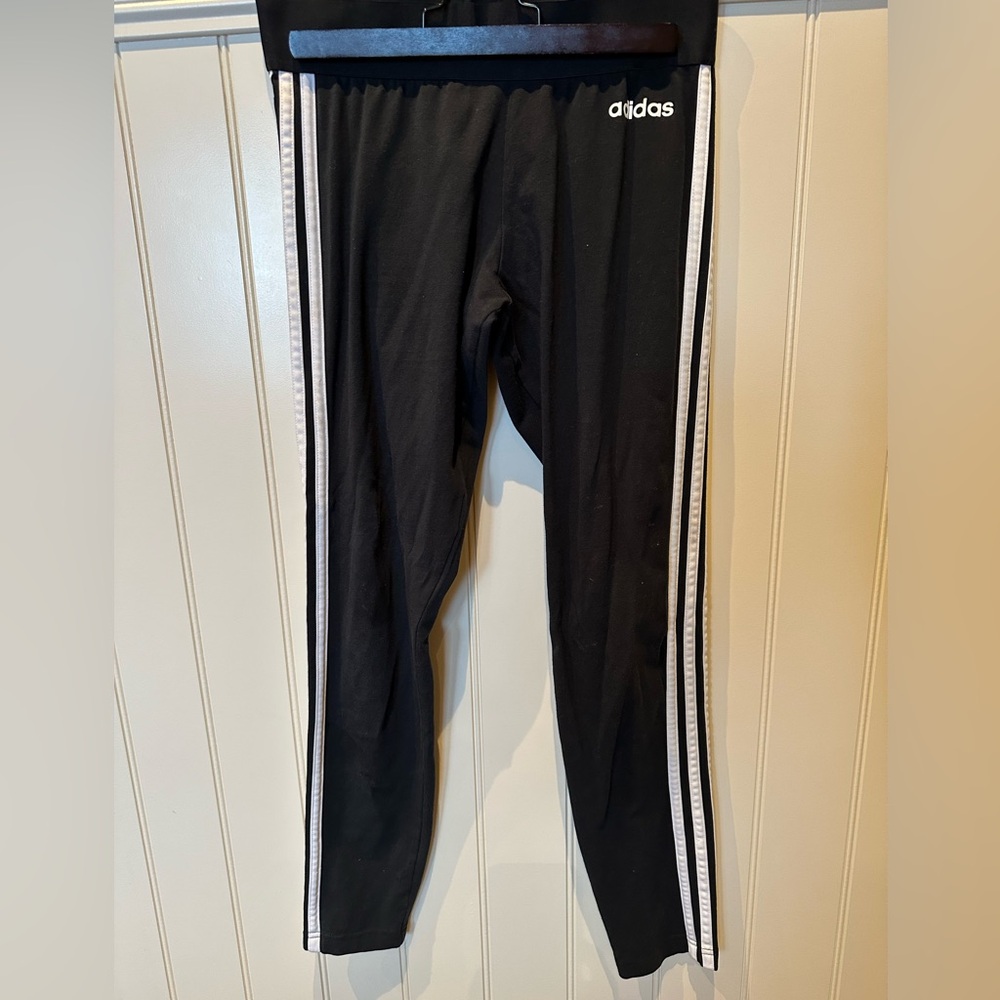 ADIDAS Ladies Women's Size Small Black Athletic Pants with White Side S…